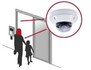 エントランスで親子が顔認証する様子のイラスト